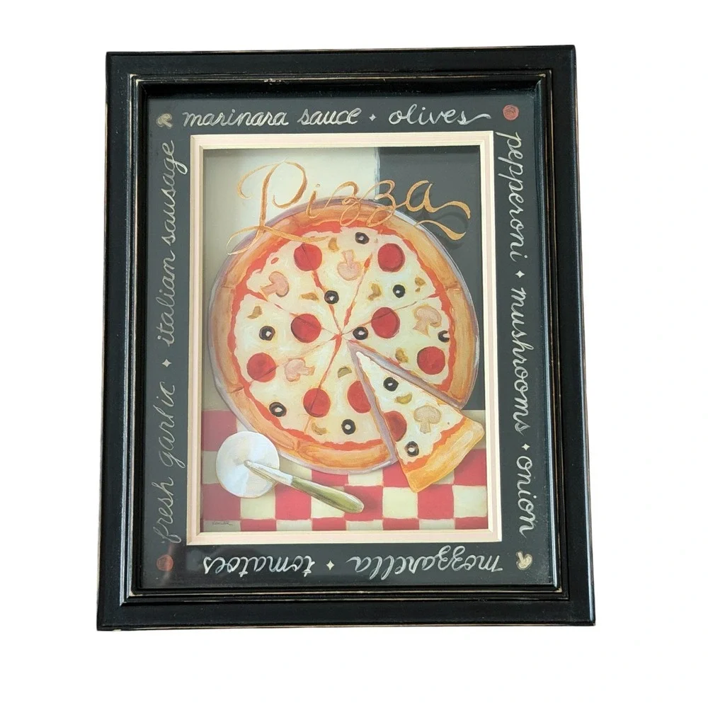 Framed Pizza Kitchen Wall Art Italian Bistro Decor Black Frame